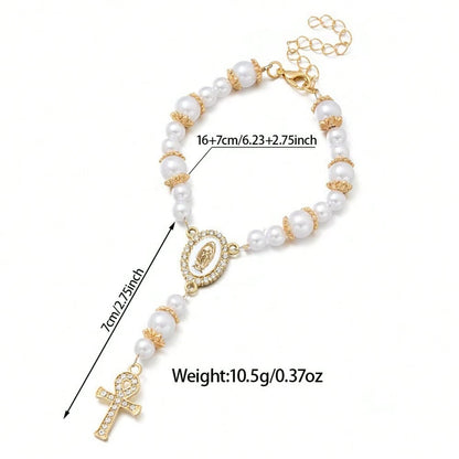 1pc Car Rearview Mirror Hanging Cross Blessing Rosary, Catholic Beaded Car Medal, Suitable For Truck, Motorcycle Interior Decoration, Rearview Mirror Pendant, Handbag Charm And Women's Bracelet, Relig