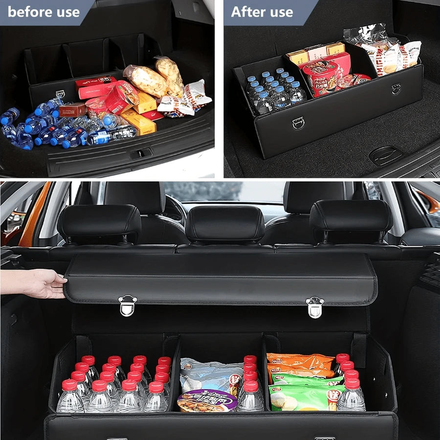 1pc Car Trunk Storage Box, High-Grade Material, Foldable Car Storage Box, Car Interior Supplies