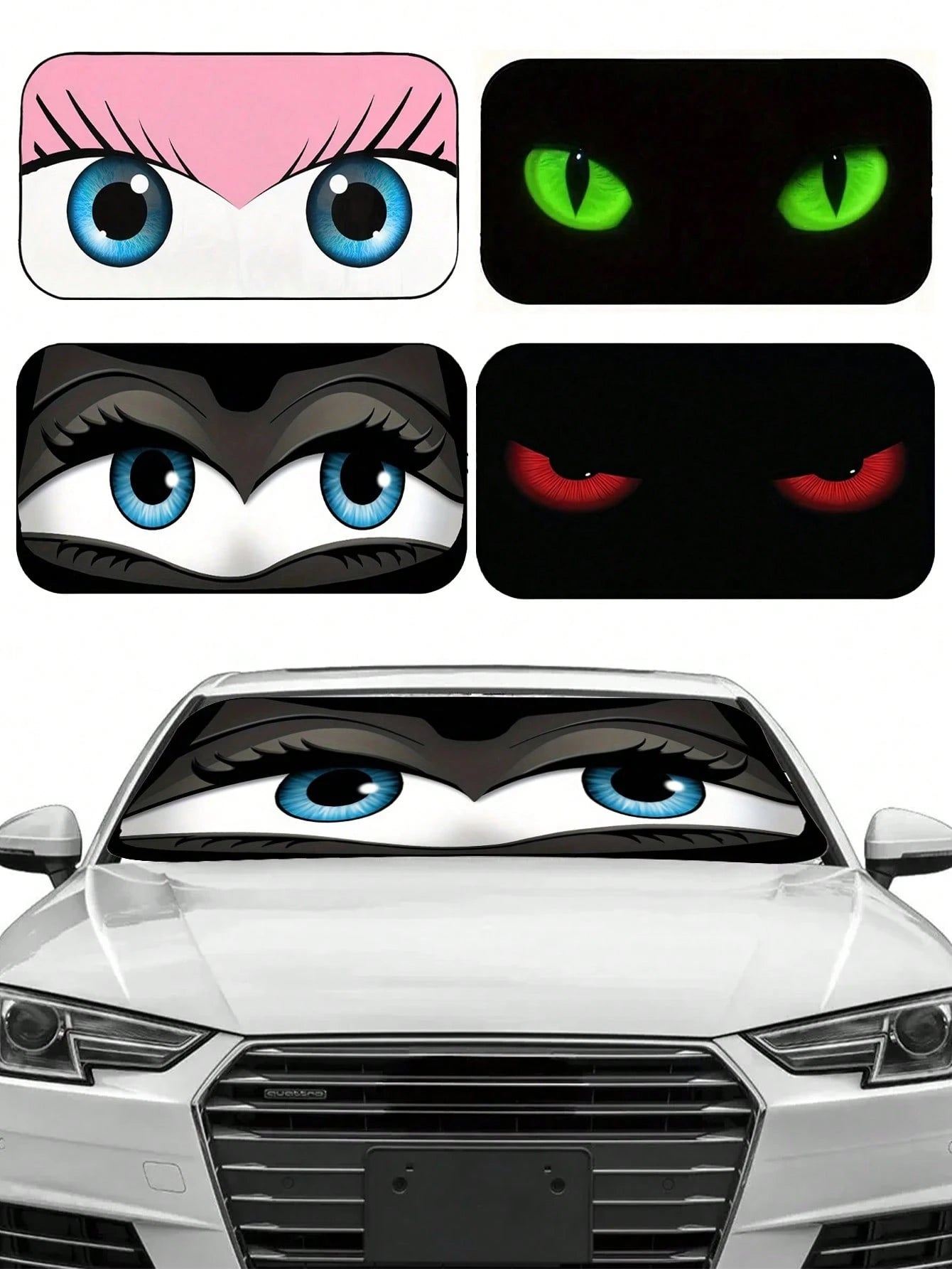 1pc Car Windshield Sunshade, Funny Car Eye Shaped Foldable Sun Shade Visor, Blocks UV Rays To Keep The Car Interior Cool, Size: 59.06 Inches * 27.5 Inches