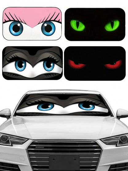 1pc Car Windshield Sunshade, Funny Car Eye Shaped Foldable Sun Shade Visor, Blocks UV Rays To Keep The Car Interior Cool, Size: 59.06 Inches * 27.5 Inches