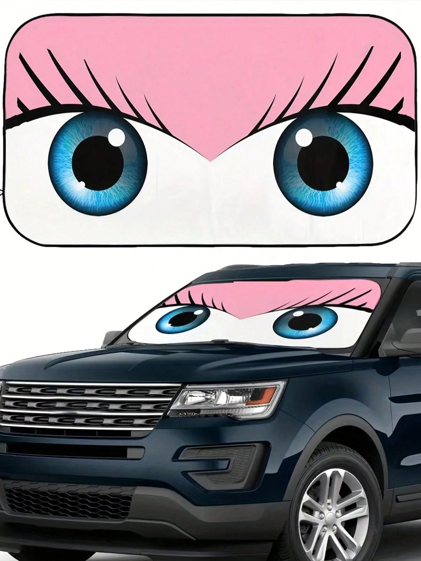 1pc Car Windshield Sunshade, Funny Car Eye Shaped Foldable Sun Shade Visor, Blocks UV Rays To Keep The Car Interior Cool, Size: 59.06 Inches * 27.5 Inches
