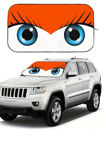 1pc Car Windshield Sunshade, Funny Car Eye Shaped Foldable Sun Shade Visor, Blocks UV Rays To Keep The Car Interior Cool, Size: 59.06 Inches * 27.5 Inches