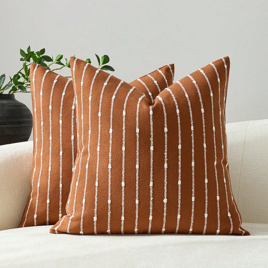 1pc Caramel (Without Filling) Jacquard Velvet Decorative Throw Pillow Cover, Comfortable Modern Striped Textured Cushion Cover Suitable For Sofa, Bedroom, Living Room, Showroom, All Seasons