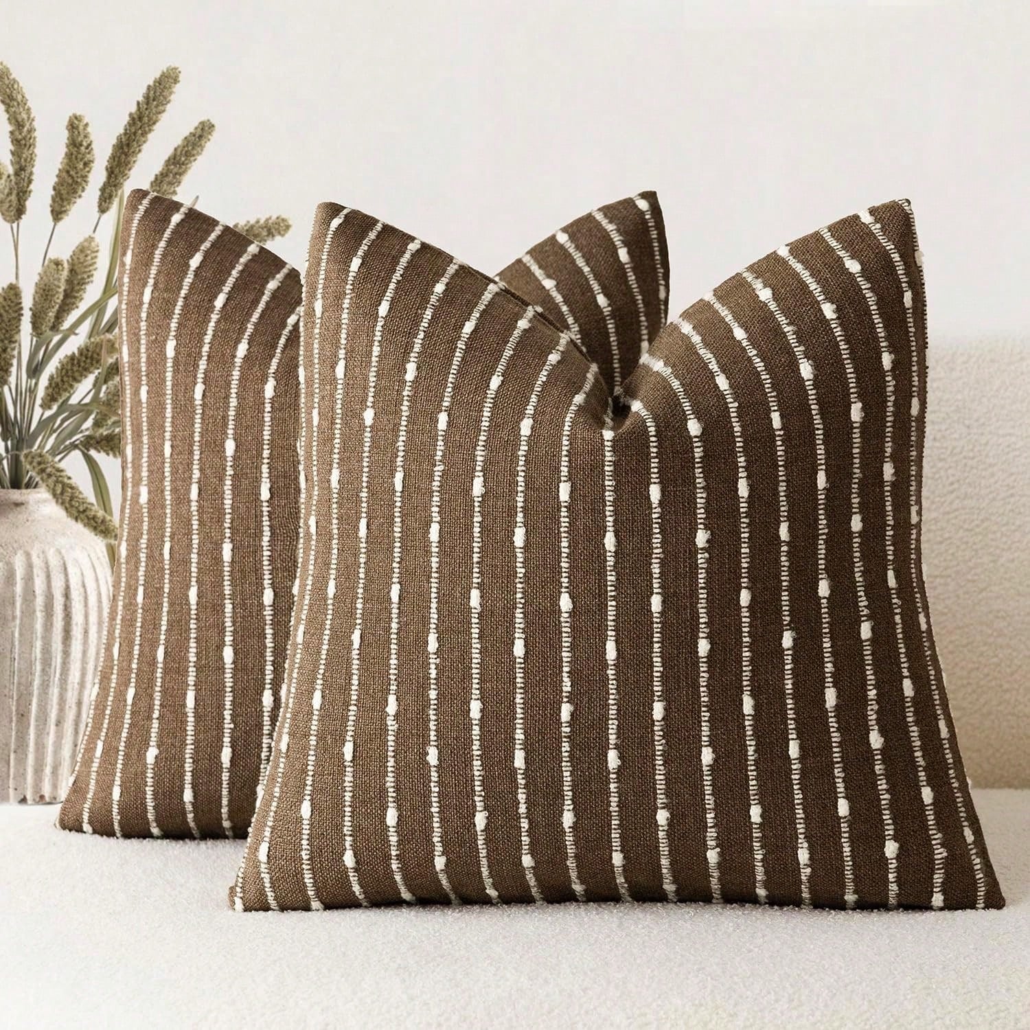 1pc Caramel (Without Filling) Jacquard Velvet Decorative Throw Pillow Cover, Comfortable Modern Striped Textured Cushion Cover Suitable For Sofa, Bedroom, Living Room, Showroom, All Seasons