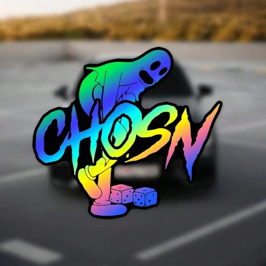 1pc CHOSN Holographic Flame Dice Skull Personalized Car Sticker, Vinyl Waterproof UV Resistant, Dark Style Car Window Sticker, Suitable For Car Body, Fuel Tank Cap, Side Window, Motorcycle Personalize