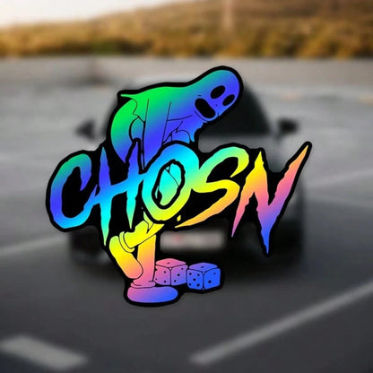 1pc CHOSN Holographic Flame Dice Skull Personalized Car Sticker, Vinyl Waterproof UV Resistant, Dark Style Car Window Sticker, Suitable For Car Body, Fuel Tank Cap, Side Window, Motorcycle Personalize