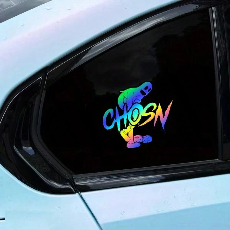 1pc CHOSN Holographic Flame Dice Skull Personalized Car Sticker, Vinyl Waterproof UV Resistant, Dark Style Car Window Sticker, Suitable For Car Body, Fuel Tank Cap, Side Window, Motorcycle Personalize