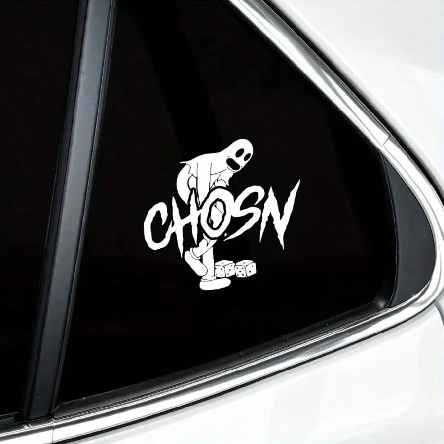 1pc CHOSN Holographic Flame Dice Skull Personalized Car Sticker, Vinyl Waterproof UV Resistant, Dark Style Car Window Sticker, Suitable For Car Body, Fuel Tank Cap, Side Window, Motorcycle Personalize
