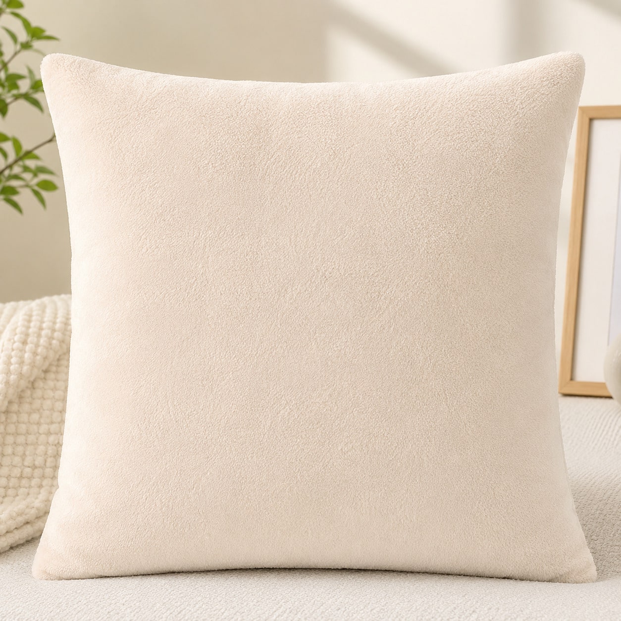 1pc Christmas Tufted Embroidery Pillow Case, 18x18 Inch Soft Plush HO HO HO Reindeer Holiday Cushion Cover, Festive Winter Home Decor, Suitable For Sofa Bed, Hidden Zipper, Without Insert
