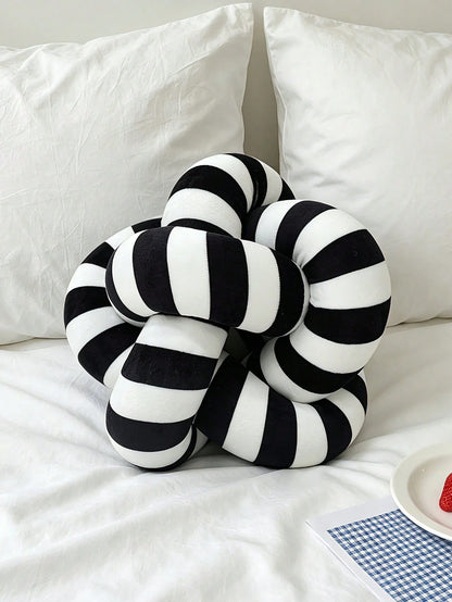 1pc Classic Black & White Striped Knotted Throw Pillow, Minimalist Ins Style Creative Ball Shaped Sofa Cushion, Suitable For Bedroom & Living Room Decor, Handmade Knitted, 3 Size Options