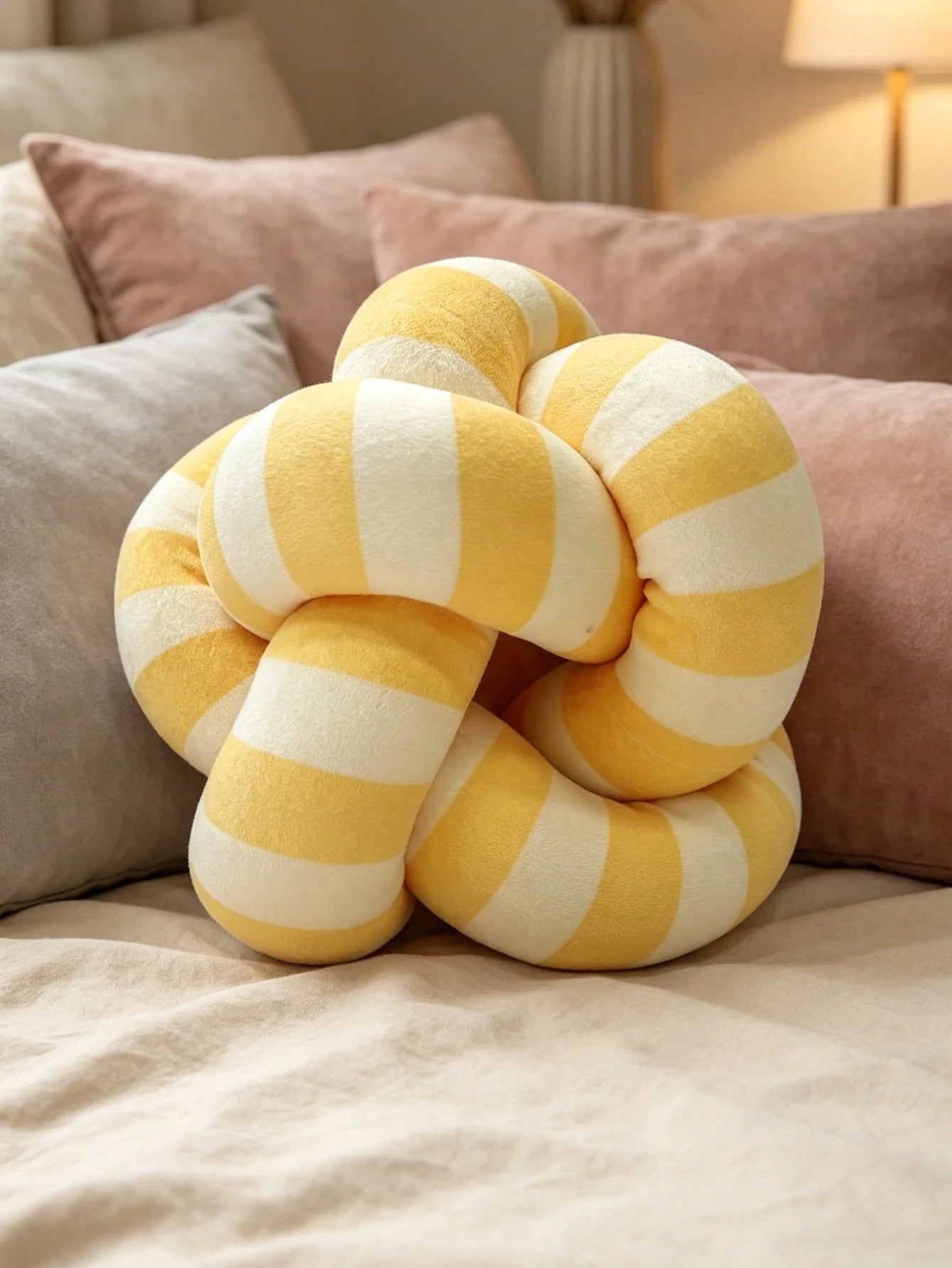 1pc Classic Black & White Striped Knotted Throw Pillow, Minimalist Ins Style Creative Ball Shaped Sofa Cushion, Suitable For Bedroom & Living Room Decor, Handmade Knitted, 3 Size Options