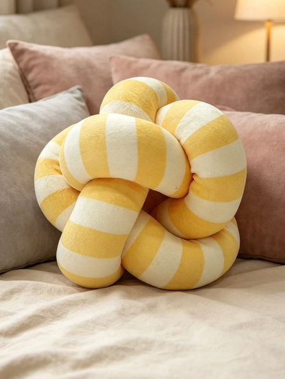1pc Classic Black & White Striped Knotted Throw Pillow, Minimalist Ins Style Creative Ball Shaped Sofa Cushion, Suitable For Bedroom & Living Room Decor, Handmade Knitted, 3 Size Options
