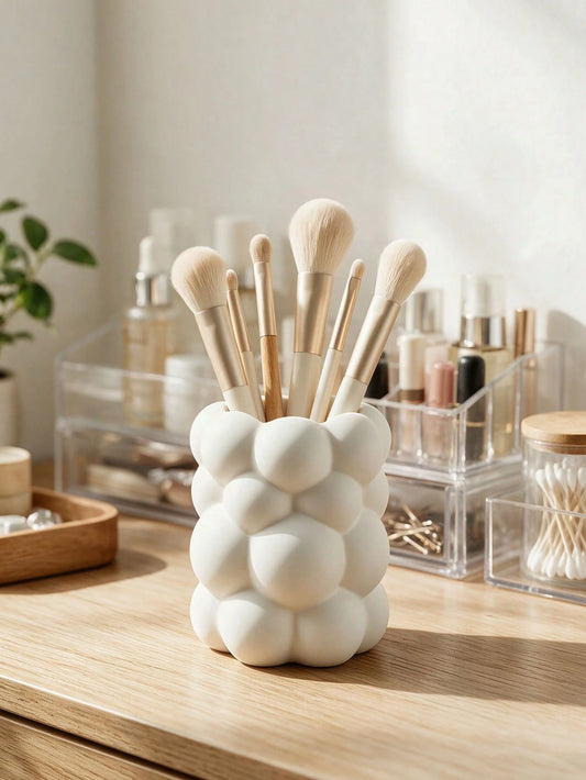 1pc Cloud-Shaped Desktop Storage Holder, Asymmetrical Cloud Resin Makeup Brush Holder, Asymmetrical Embossed Surface, Multi-Functional Desktop Decor, Suitable For Makeup Vanity Organization Of Makeup