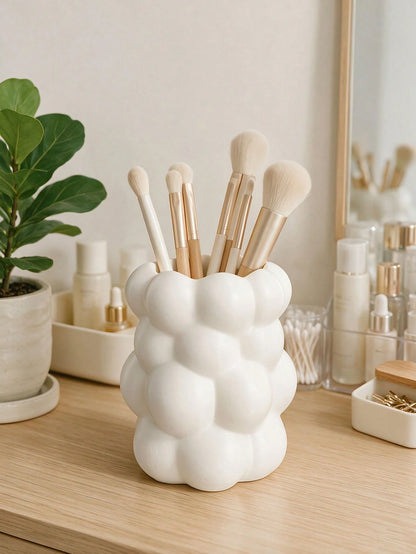 1pc Cloud-Shaped Desktop Storage Holder, Asymmetrical Cloud Resin Makeup Brush Holder, Asymmetrical Embossed Surface, Multi-Functional Desktop Decor, Suitable For Makeup Vanity Organization Of Makeup