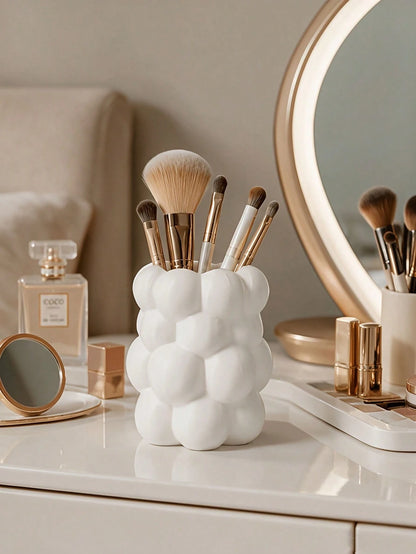 1pc Cloud-Shaped Desktop Storage Holder, Asymmetrical Cloud Resin Makeup Brush Holder, Asymmetrical Embossed Surface, Multi-Functional Desktop Decor, Suitable For Makeup Vanity Organization Of Makeup
