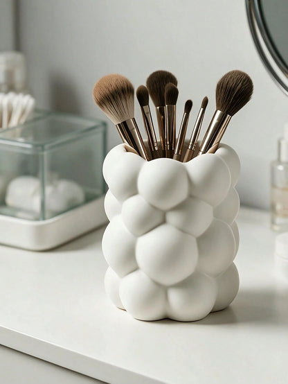 1pc Cloud-Shaped Desktop Storage Holder, Asymmetrical Cloud Resin Makeup Brush Holder, Asymmetrical Embossed Surface, Multi-Functional Desktop Decor, Suitable For Makeup Vanity Organization Of Makeup