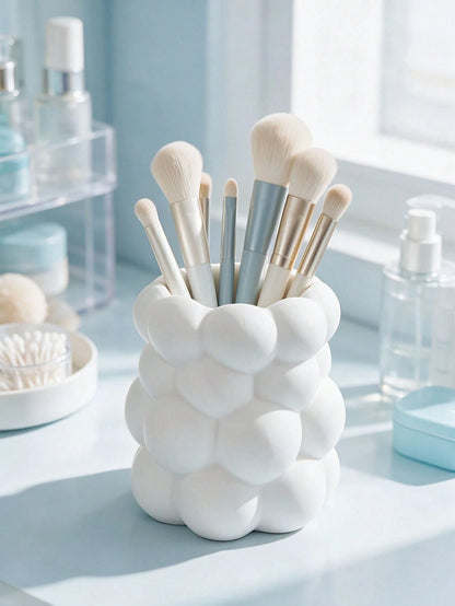 1pc Cloud-Shaped Desktop Storage Holder, Asymmetrical Cloud Resin Makeup Brush Holder, Asymmetrical Embossed Surface, Multi-Functional Desktop Decor, Suitable For Makeup Vanity Organization Of Makeup