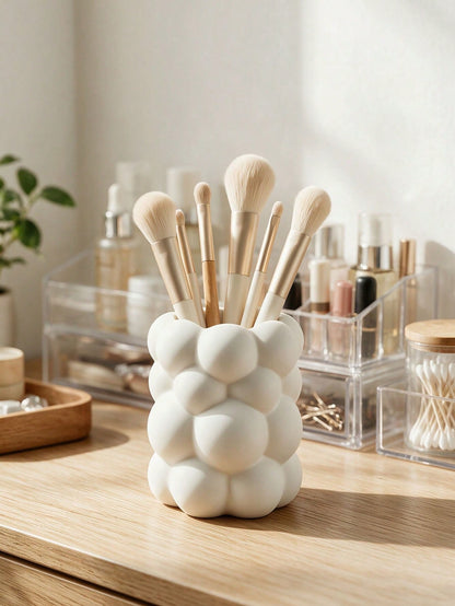 1pc Cloud-Shaped Desktop Storage Holder, Asymmetrical Cloud Resin Makeup Brush Holder, Asymmetrical Embossed Surface, Multi-Functional Desktop Decor, Suitable For Makeup Vanity Organization Of Makeup
