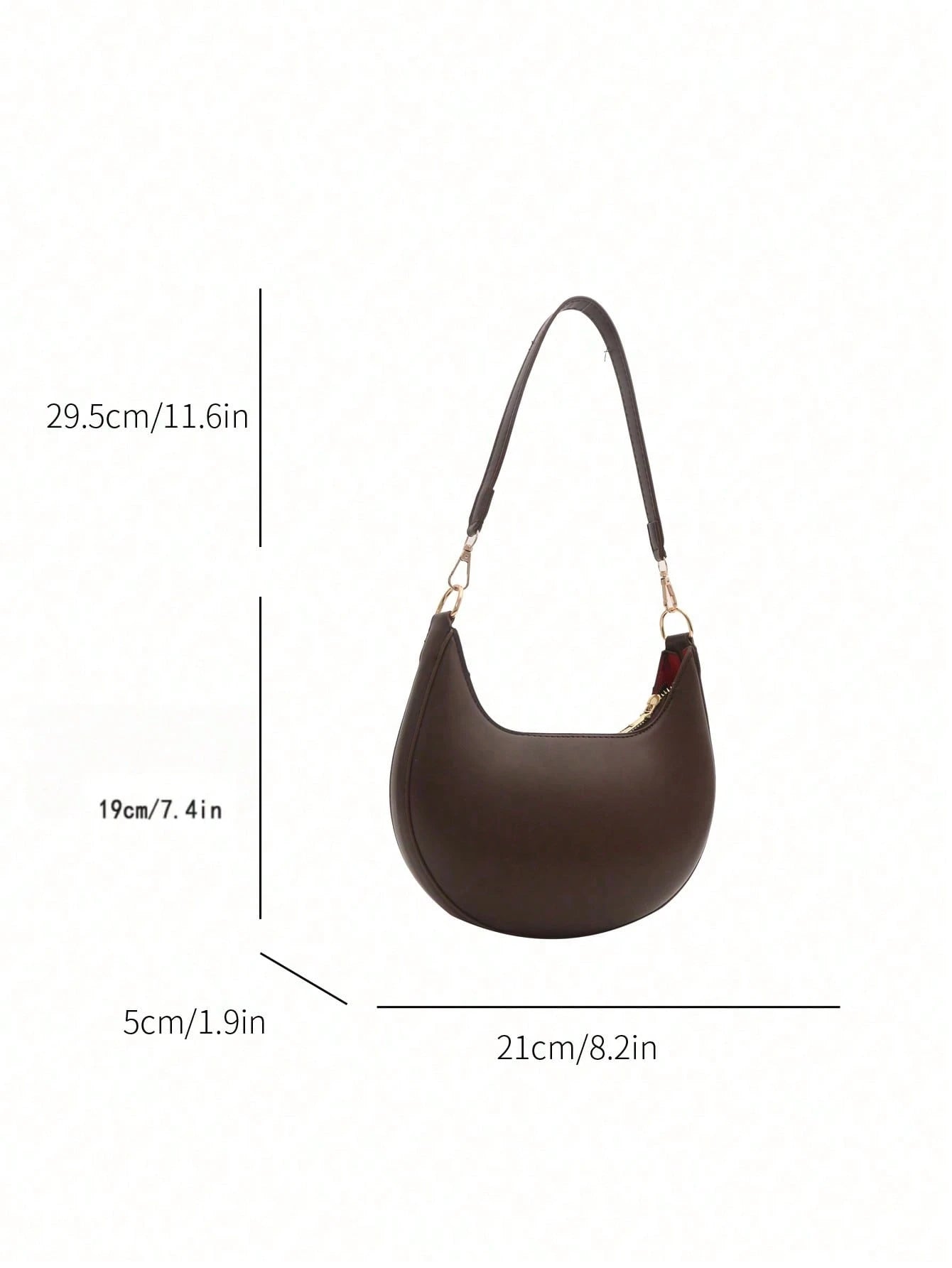 1pc Coffee Brown Crescent-Shaped PU Leather Shoulder Bag, Fashion Simple Solid Color Women Underarm Bag, Autumn/Winter, Old Money