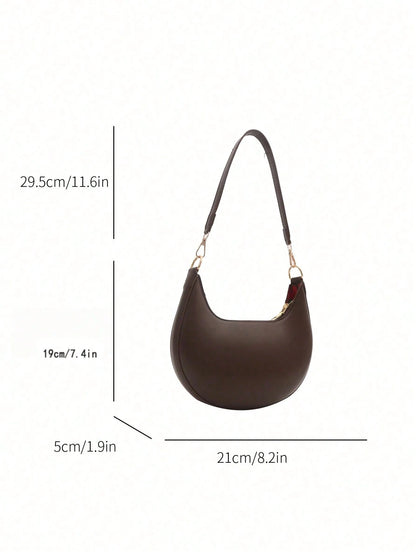 1pc Coffee Brown Crescent-Shaped PU Leather Shoulder Bag, Fashion Simple Solid Color Women Underarm Bag, Autumn/Winter, Old Money