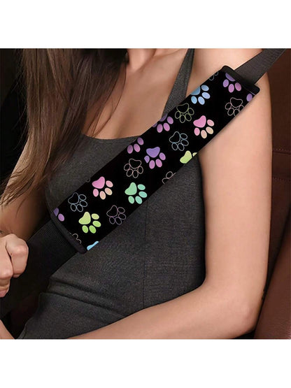 1pc Colorful Dog Paw Printed Car Seatbelt Cover, Automotive Interior Accessory Fits Cars, SUVs And Sedans,Car Accessories