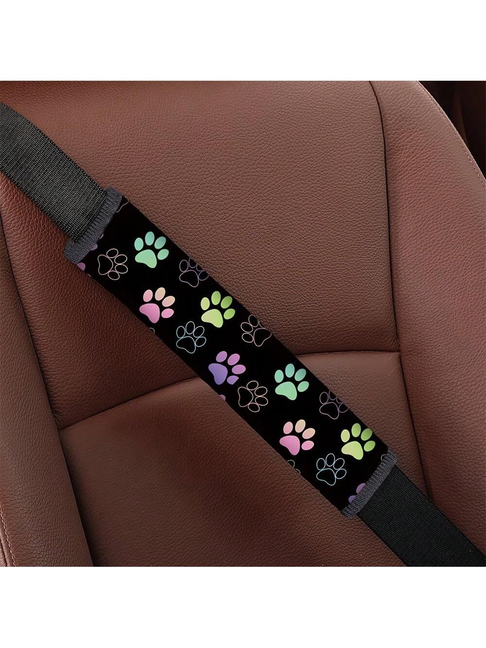 1pc Colorful Dog Paw Printed Car Seatbelt Cover, Automotive Interior Accessory Fits Cars, SUVs And Sedans,Car Accessories