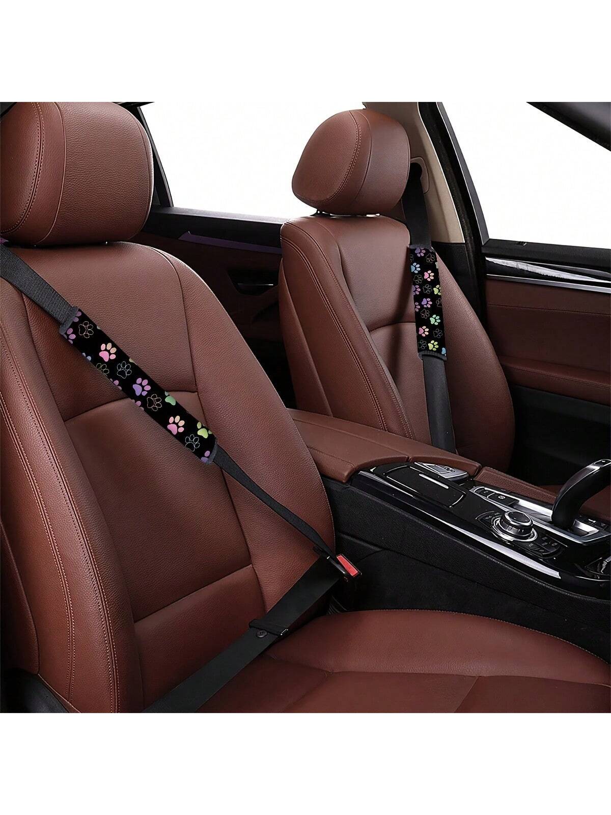 1pc Colorful Dog Paw Printed Car Seatbelt Cover, Automotive Interior Accessory Fits Cars, SUVs And Sedans,Car Accessories