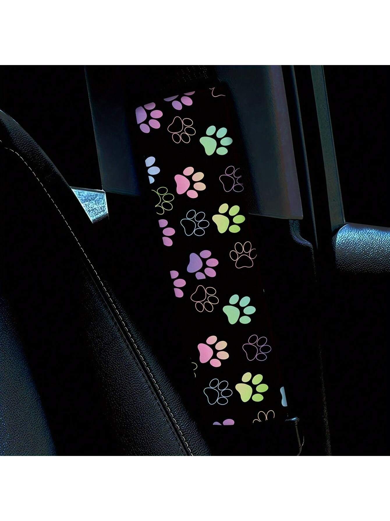 1pc Colorful Dog Paw Printed Car Seatbelt Cover, Automotive Interior Accessory Fits Cars, SUVs And Sedans,Car Accessories