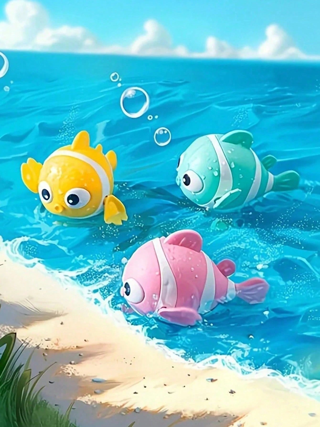 1pc Colorful Wind-Up Clown Fish Toy, Baby Toy, Baby Supplies, Suitable For Bath And Outdoor Play, Pink, Blue, Yellow, Suitable For Toddler Bath Time, Swimming Pool, Wading Pool, Beach Play, Children's