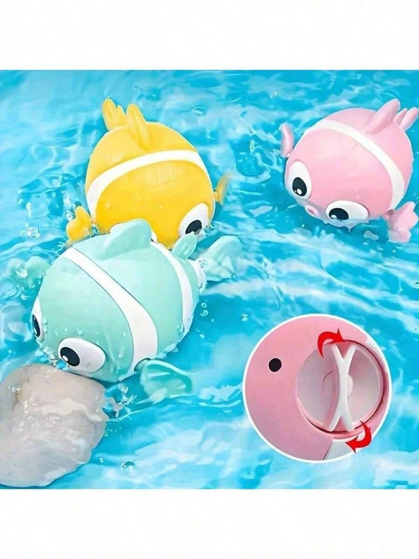 1pc Colorful Wind-Up Clown Fish Toy, Baby Toy, Baby Supplies, Suitable For Bath And Outdoor Play, Pink, Blue, Yellow, Suitable For Toddler Bath Time, Swimming Pool, Wading Pool, Beach Play, Children's