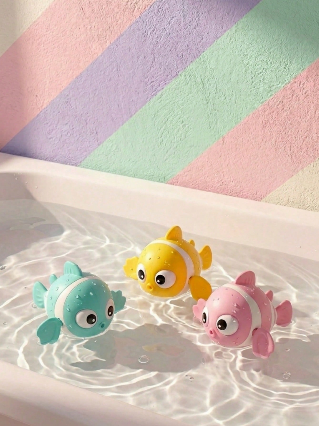 1pc Colorful Wind-Up Clown Fish Toy, Baby Toy, Baby Supplies, Suitable For Bath And Outdoor Play, Pink, Blue, Yellow, Suitable For Toddler Bath Time, Swimming Pool, Wading Pool, Beach Play, Children's
