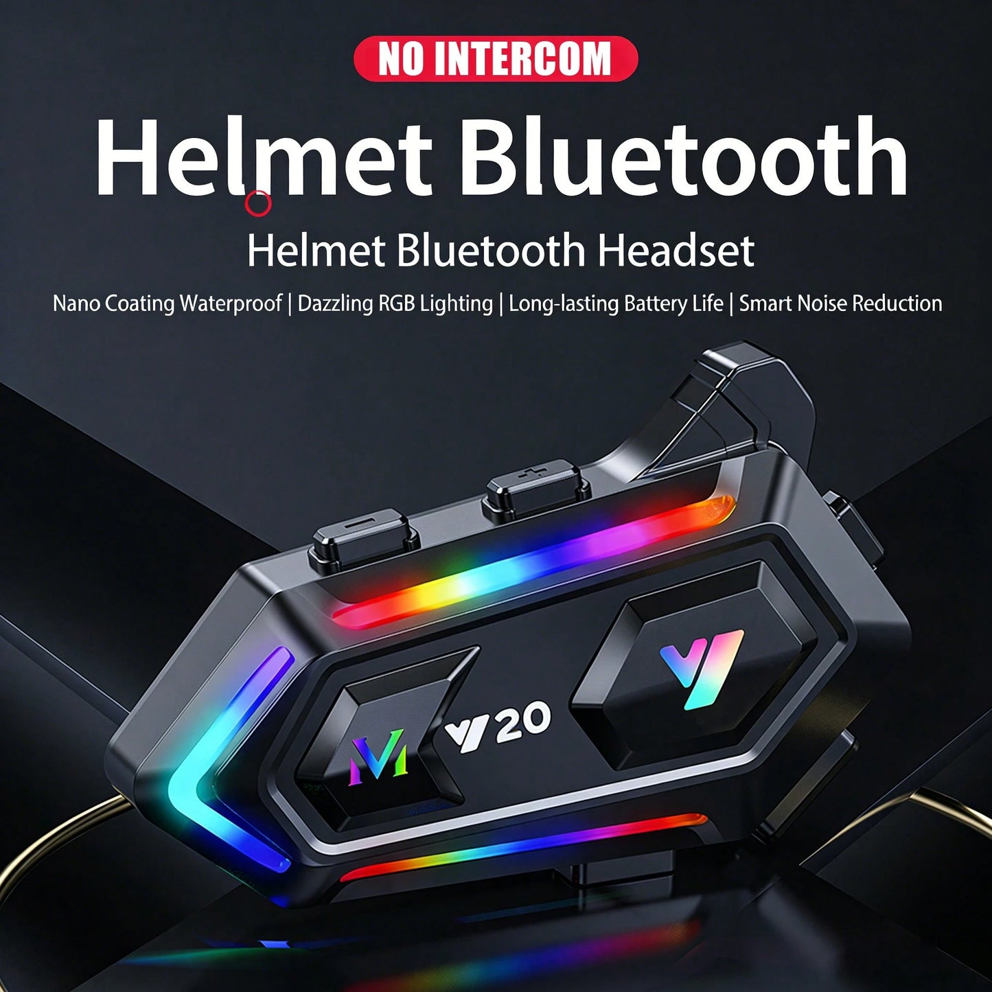 1pc Cool Shiny Y20 Motorcycle Helmet Headset, Bluetooth 5.3, IP56 Dustproof & Waterproof, Dual Noise Reduction, High-Quality Audio With Powerful Deep Bass, Voice Assistant Wake-Up Support, Connects To