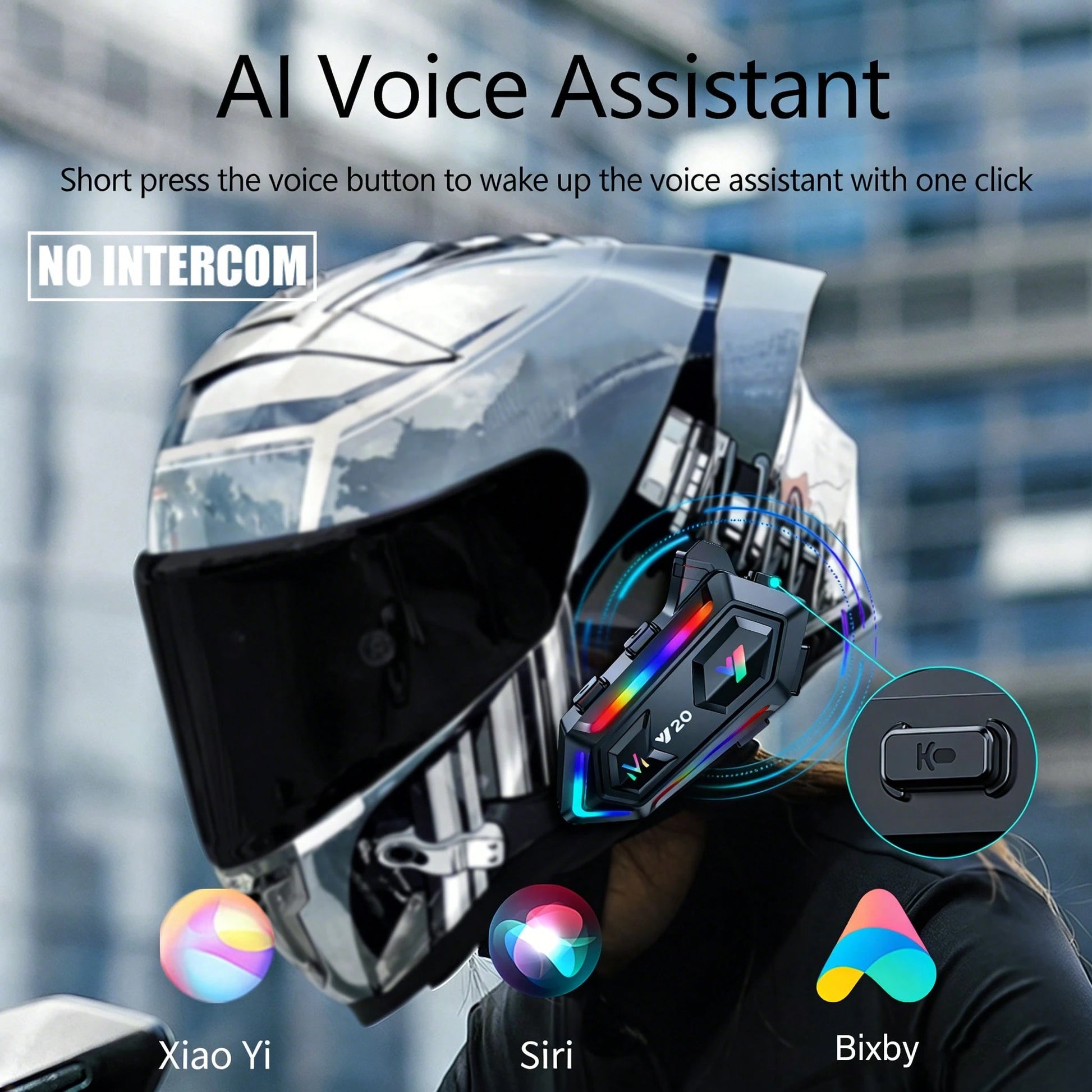 1pc Cool Shiny Y20 Motorcycle Helmet Headset, Bluetooth 5.3, IP56 Dustproof & Waterproof, Dual Noise Reduction, High-Quality Audio With Powerful Deep Bass, Voice Assistant Wake-Up Support, Connects To