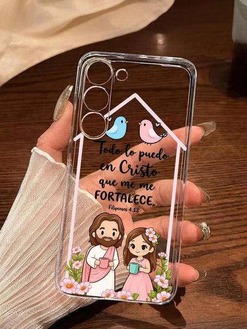 1pc Creative Flower Bird Slogan Lucky Transparent Soft Protective Case Compatible With Huawei Honor Galaxy A04e/12/A13/A14/A34/A50/A52/A53/A54/S21/S22/S23/S24/S25/S25Ultra/S25FE/S26/S26 PLUS/S26 ULTRA