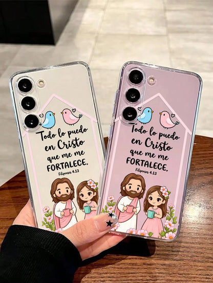 1pc Creative Flower Bird Slogan Lucky Transparent Soft Protective Case Compatible With Huawei Honor Galaxy A04e/12/A13/A14/A34/A50/A52/A53/A54/S21/S22/S23/S24/S25/S25Ultra/S25FE/S26/S26 PLUS/S26 ULTRA