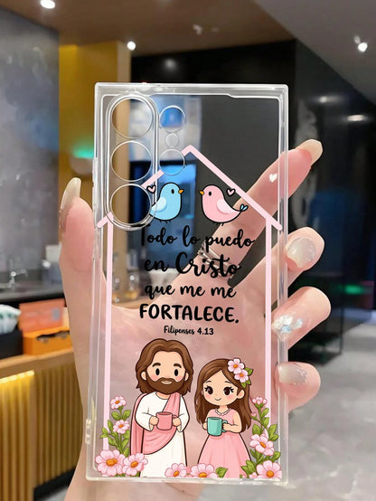 1pc Creative Flower Bird Slogan Lucky Transparent Soft Protective Case Compatible With Huawei Honor Galaxy A04e/12/A13/A14/A34/A50/A52/A53/A54/S21/S22/S23/S24/S25/S25Ultra/S25FE/S26/S26 PLUS/S26 ULTRA