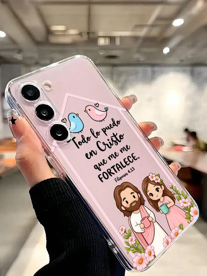 1pc Creative Flower Bird Slogan Lucky Transparent Soft Protective Case Compatible With Huawei Honor Galaxy A04e/12/A13/A14/A34/A50/A52/A53/A54/S21/S22/S23/S24/S25/S25Ultra/S25FE/S26/S26 PLUS/S26 ULTRA