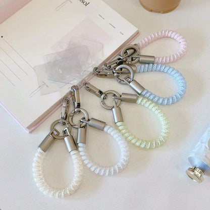 1pc Creative Short Coiled Phone Lanyard Elastic Anti-Loss Anti-Drop Hanging Rope Keychain Earphone Pendant Bag Charm