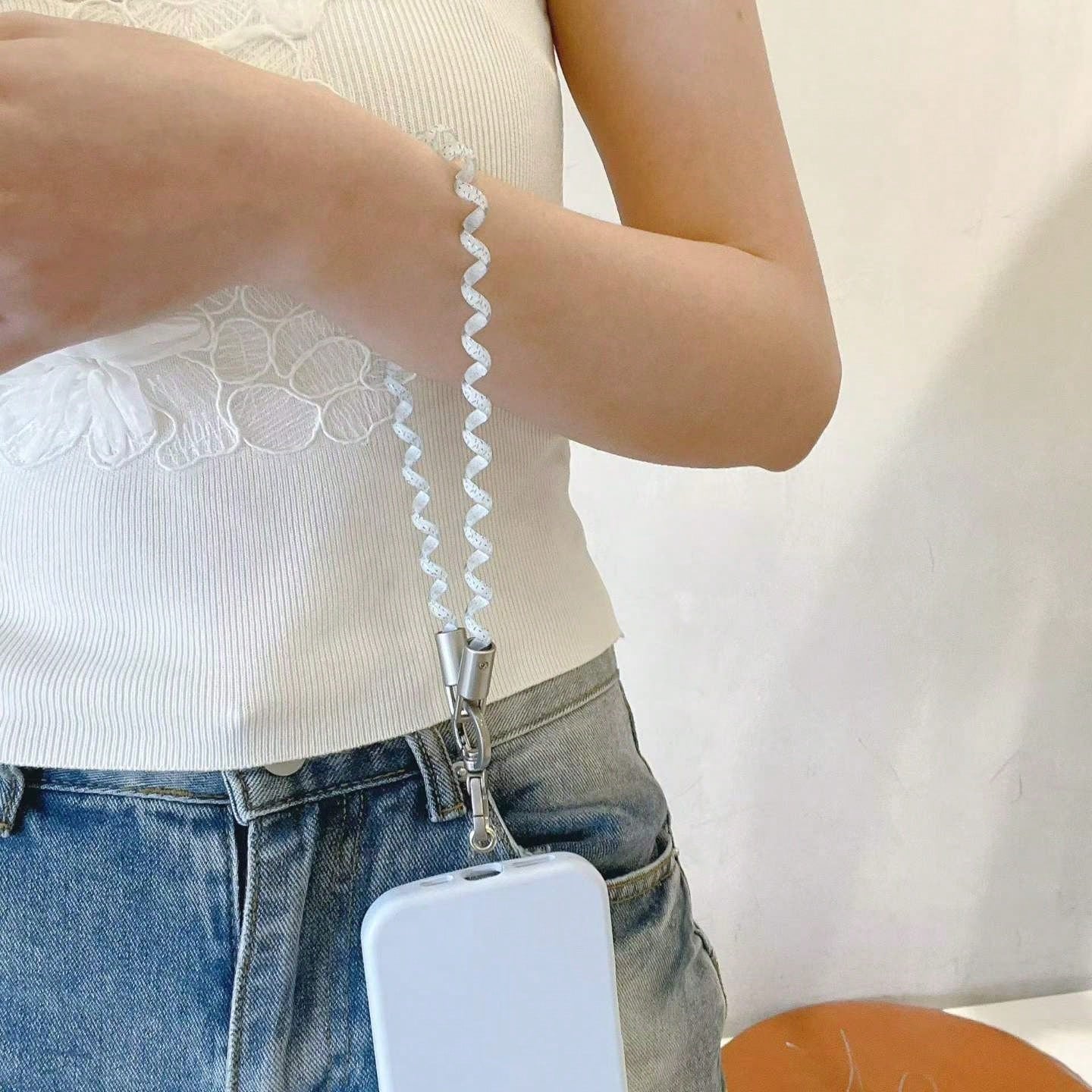 1pc Creative Short Coiled Phone Lanyard Elastic Anti-Loss Anti-Drop Hanging Rope Keychain Earphone Pendant Bag Charm