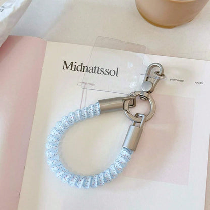 1pc Creative Short Coiled Phone Lanyard Elastic Anti-Loss Anti-Drop Hanging Rope Keychain Earphone Pendant Bag Charm