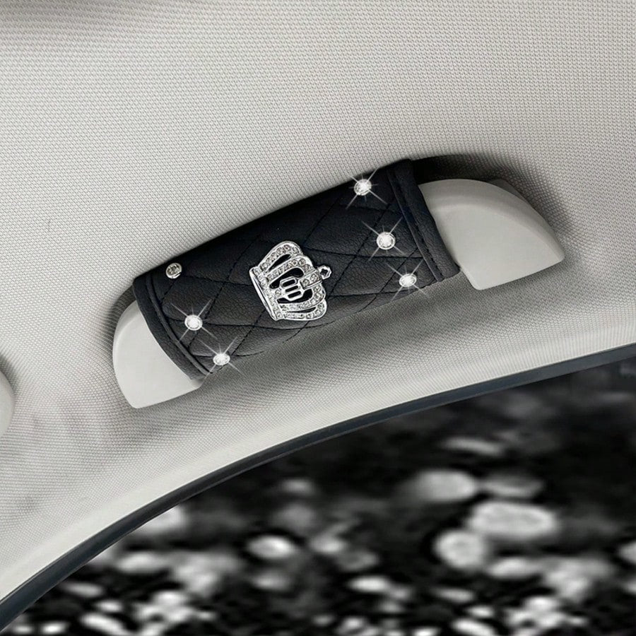 1pc Crown Emblem Pattern- Car Handle Cover, Shiny Rhinestone, Car Roof Handle Cover, Car Interior Handle Protector, Car Ceiling Decor, Car Accessories Decoration