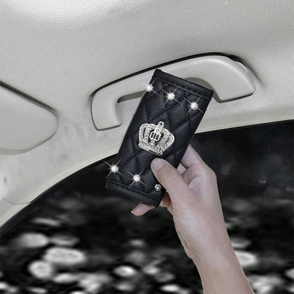 1pc Crown Emblem Pattern- Car Handle Cover, Shiny Rhinestone, Car Roof Handle Cover, Car Interior Handle Protector, Car Ceiling Decor, Car Accessories Decoration
