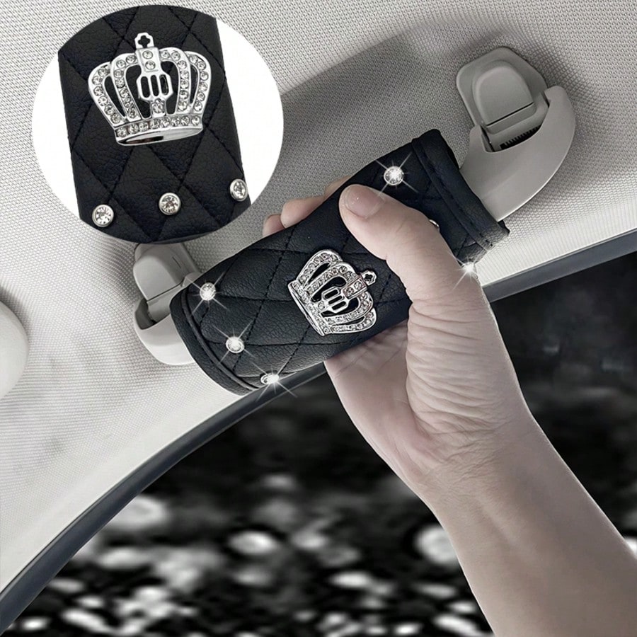 1pc Crown Emblem Pattern- Car Handle Cover, Shiny Rhinestone, Car Roof Handle Cover, Car Interior Handle Protector, Car Ceiling Decor, Car Accessories Decoration