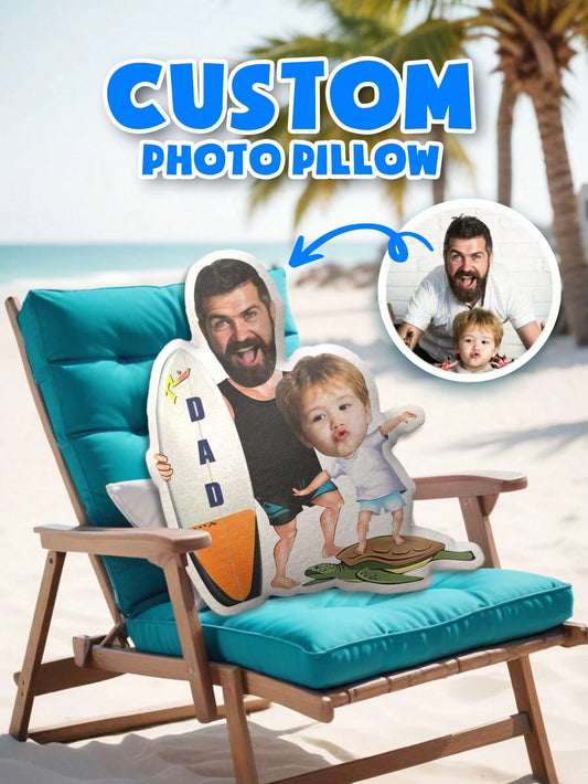 1pc Customized Face Pillow- Personalized Photo Pillow| Unique Gift For Dad, Husband Or Boyfriend| Mini Pillow With Father-Son Style| Perfect For Father's Day, Birthday, Anniversary And Wedding| F