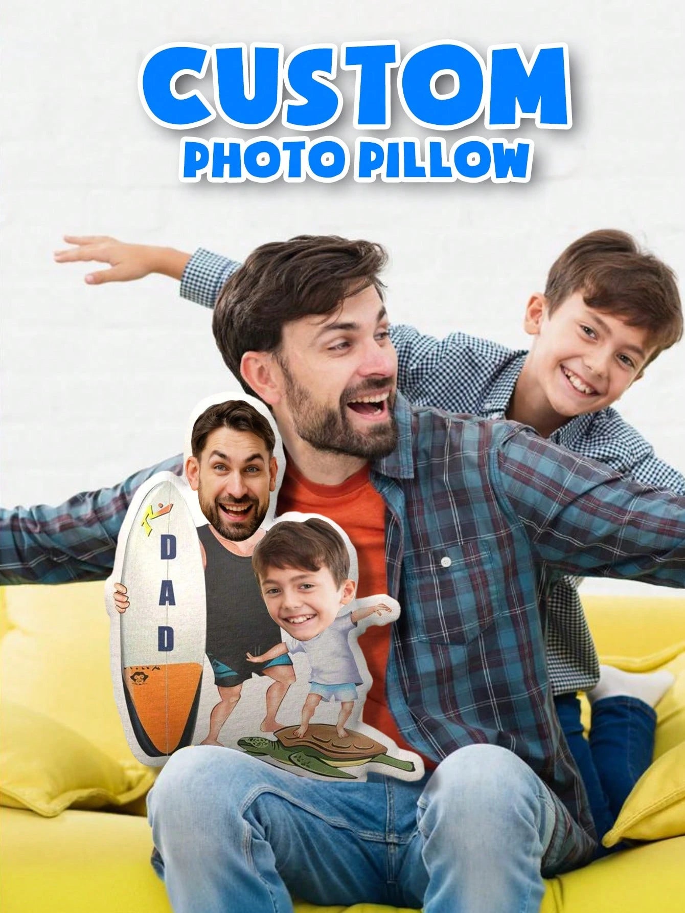 1pc Customized Face Pillow- Personalized Photo Pillow| Unique Gift For Dad, Husband Or Boyfriend| Mini Pillow With Father-Son Style| Perfect For Father's Day, Birthday, Anniversary And Wedding| F