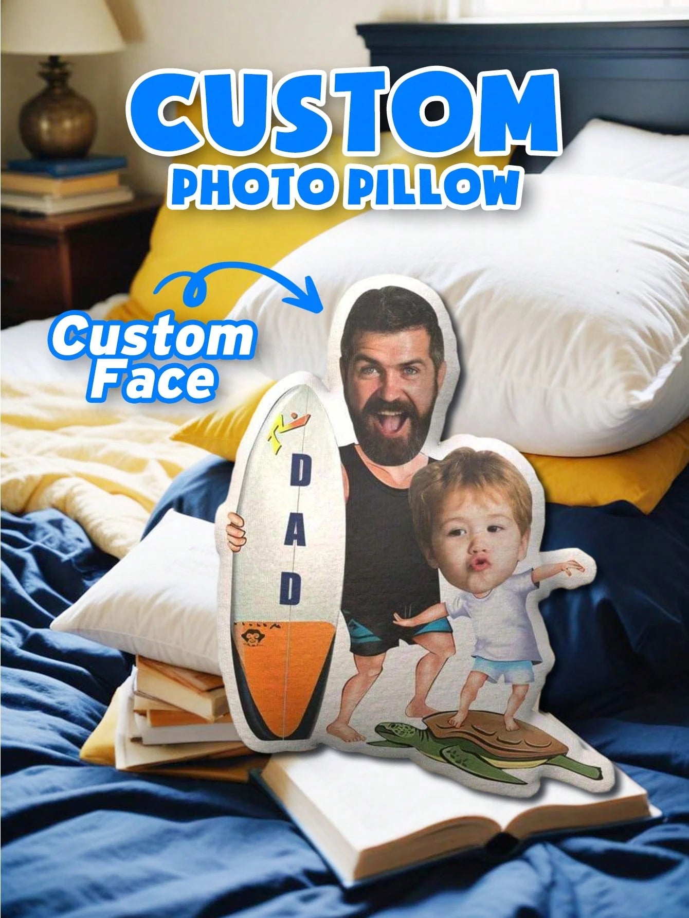 1pc Customized Face Pillow- Personalized Photo Pillow| Unique Gift For Dad, Husband Or Boyfriend| Mini Pillow With Father-Son Style| Perfect For Father's Day, Birthday, Anniversary And Wedding| F