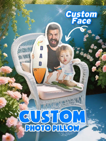 1pc Customized Face Pillow- Personalized Photo Pillow| Unique Gift For Dad, Husband Or Boyfriend| Mini Pillow With Father-Son Style| Perfect For Father's Day, Birthday, Anniversary And Wedding| F
