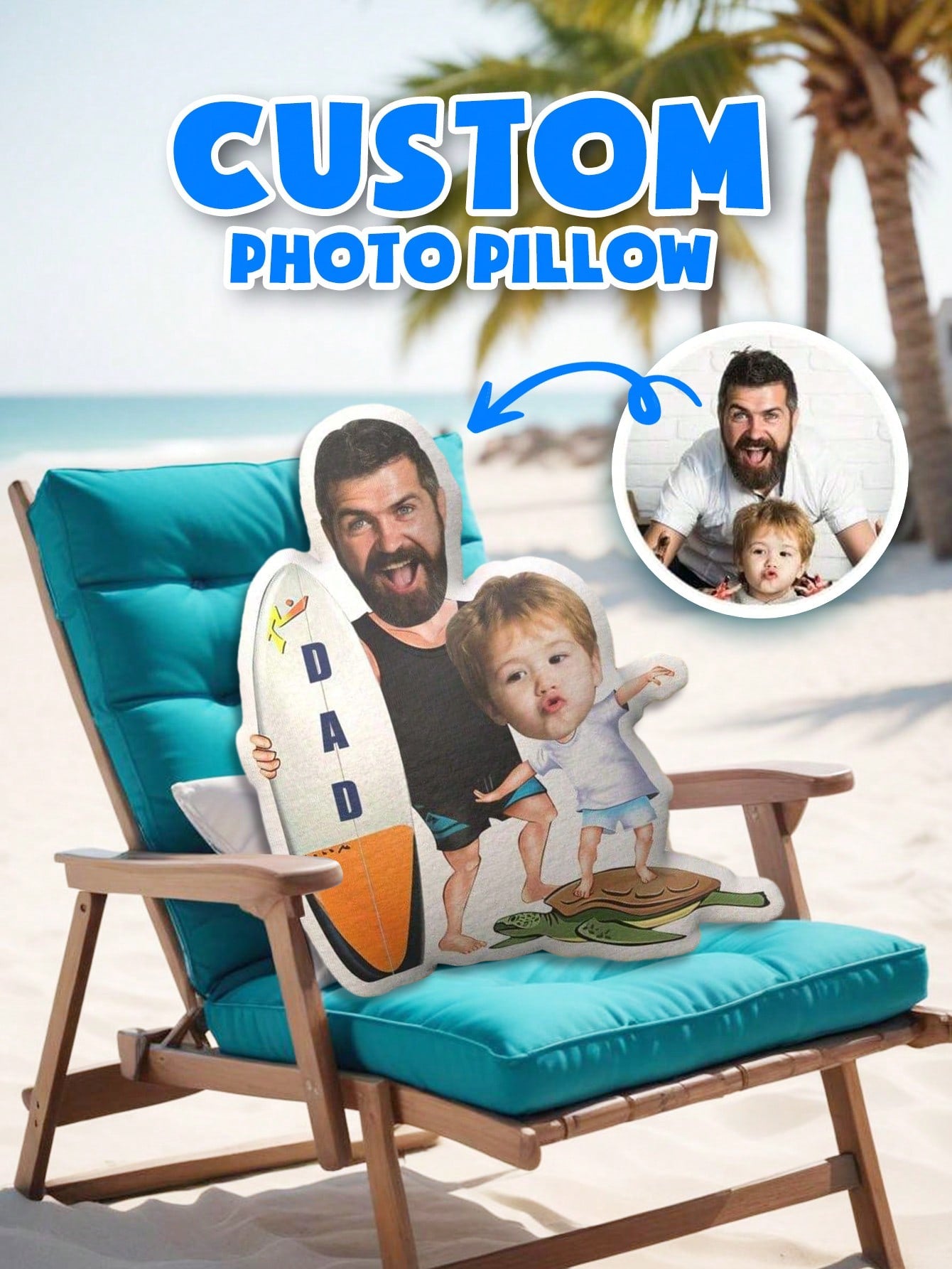 1pc Customized Face Pillow- Personalized Photo Pillow| Unique Gift For Dad, Husband Or Boyfriend| Mini Pillow With Father-Son Style| Perfect For Father's Day, Birthday, Anniversary And Wedding| F