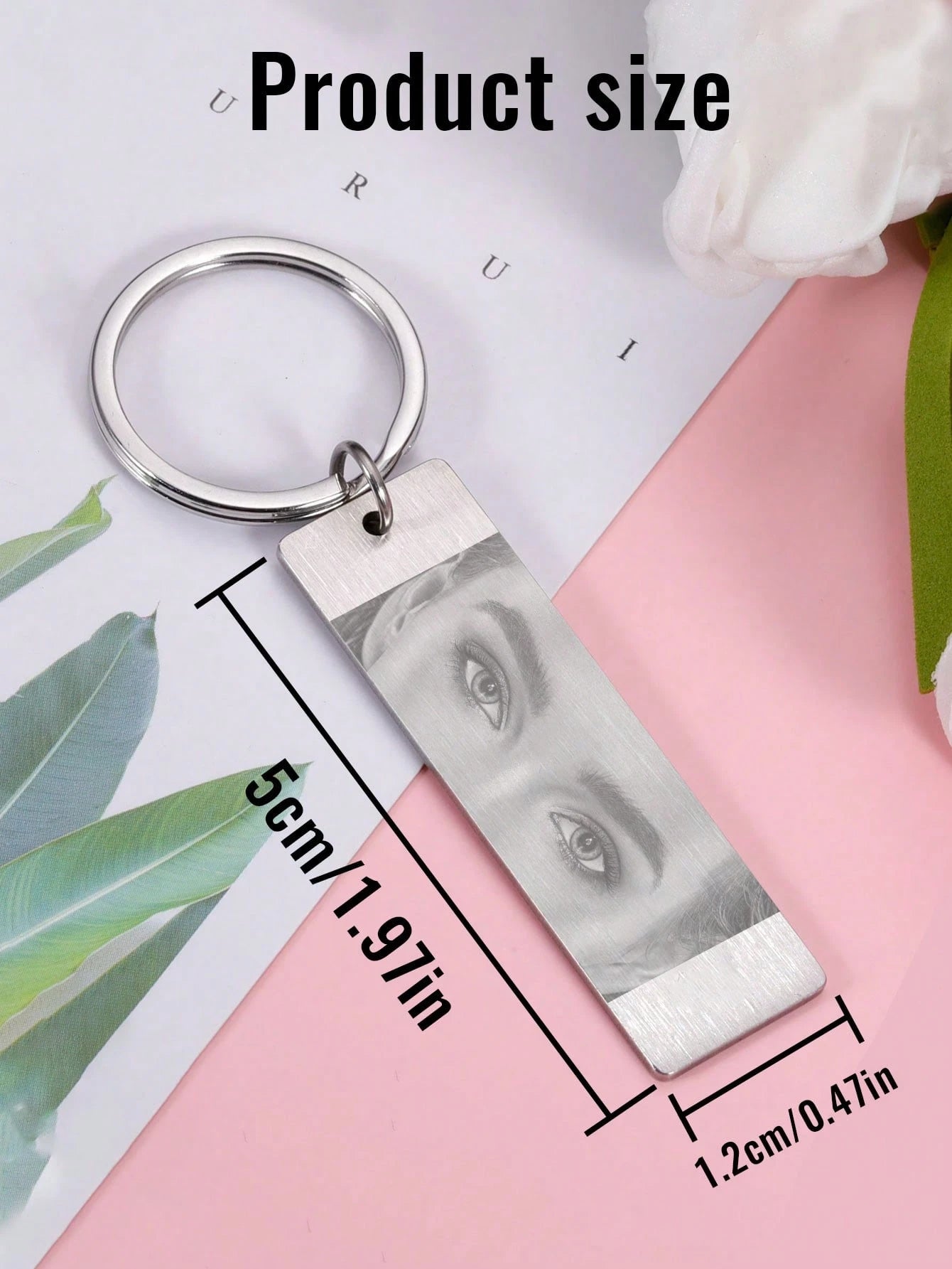 1pc Customized Photo Keychain, Women's Style, Can Customize Eye Photo, Stainless Steel Material, Unisex, Can Customize Couple Keychain, Can Customize Boyfriend Keychain, Size: 5cm X 1.5cm, 4 Colors: B