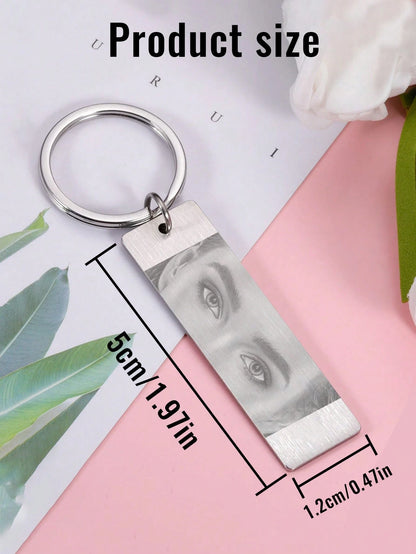 1pc Customized Photo Keychain, Women's Style, Can Customize Eye Photo, Stainless Steel Material, Unisex, Can Customize Couple Keychain, Can Customize Boyfriend Keychain, Size: 5cm X 1.5cm, 4 Colors: B